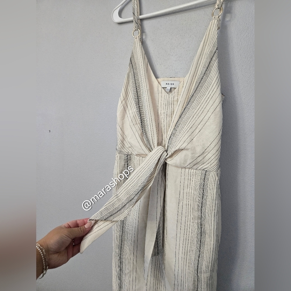 Reiss Kay Stripe Tie Front Striped Dress in Ivory - Picture 4 of 7